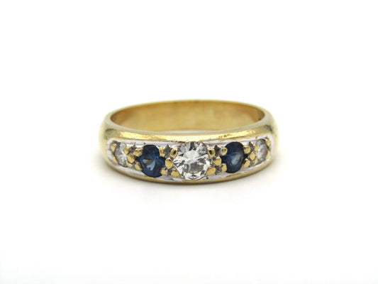 Estate, 18K gold diamond and sapphire half eternity ring