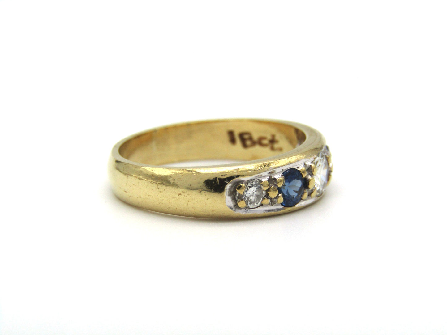 Estate, 18K gold diamond and sapphire half eternity ring