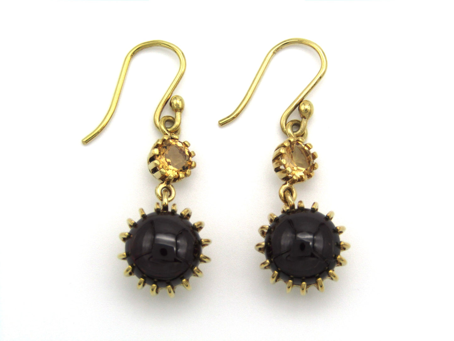 Mid-century, 18K gold garnet and citrine dangle earrings