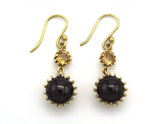 Mid-century, 18K gold garnet and citrine dangle earrings