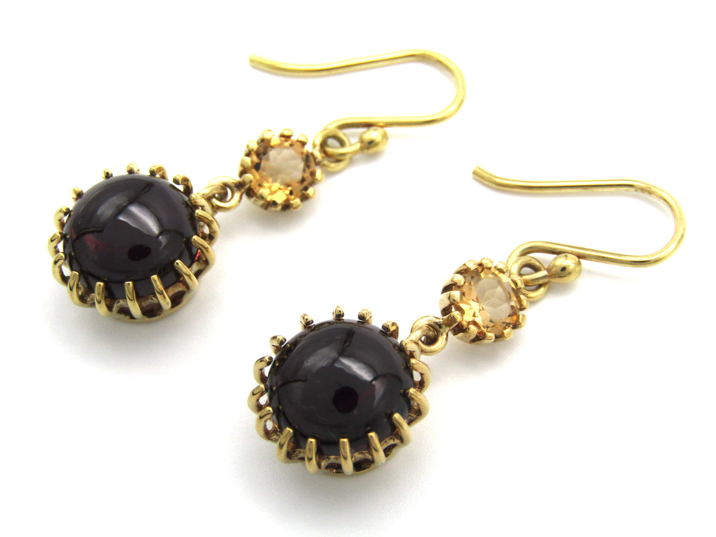 Mid-century, 18K gold garnet and citrine dangle earrings