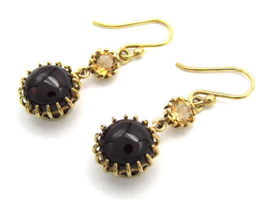 Mid-century, 18K gold garnet and citrine dangle earrings