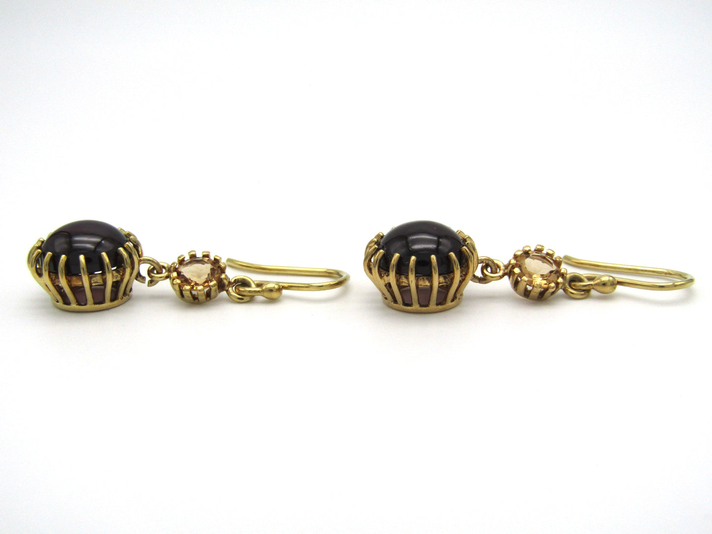 Mid-century, 18K gold garnet and citrine dangle earrings