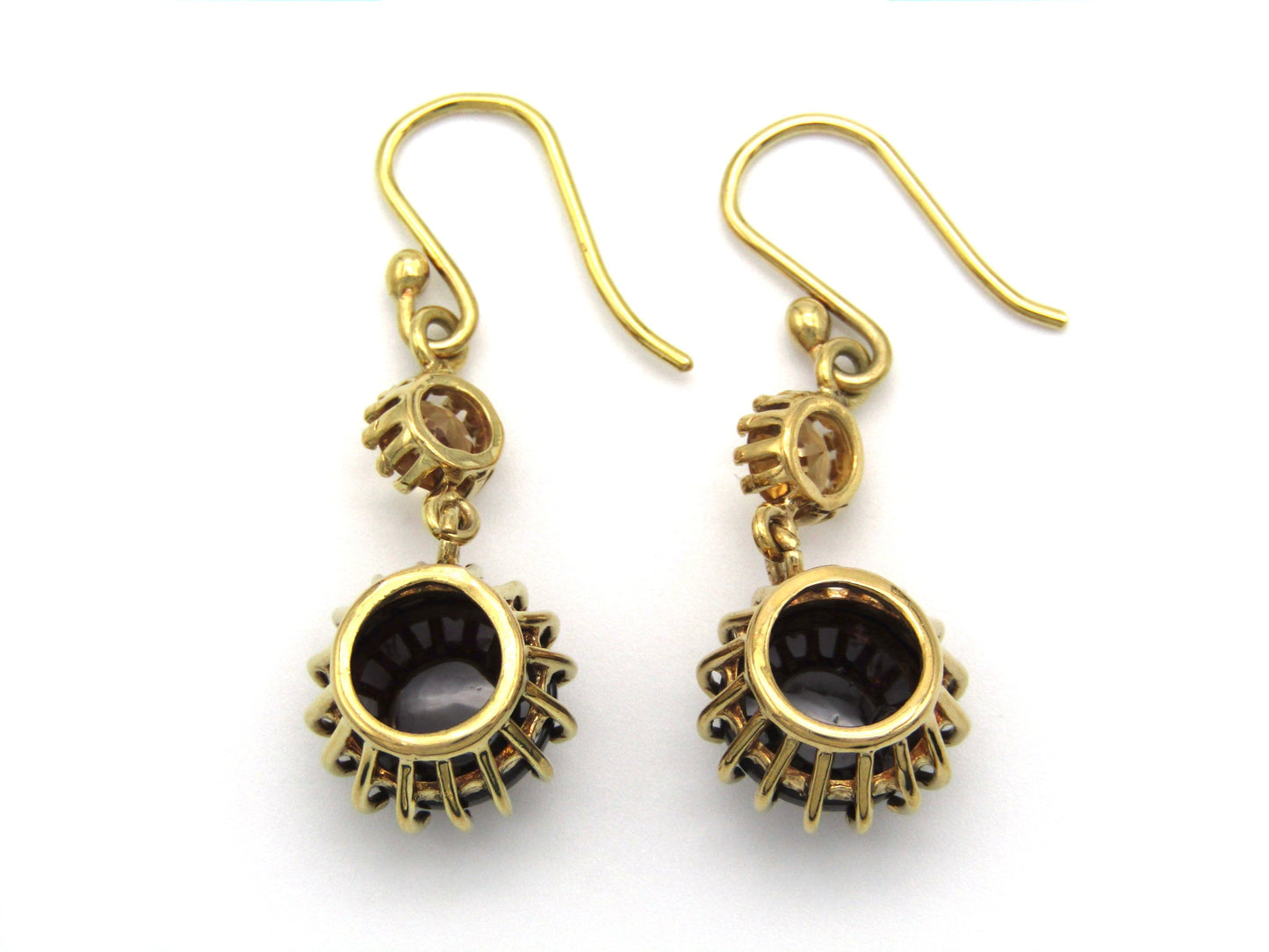Mid-century, 18K gold garnet and citrine dangle earrings