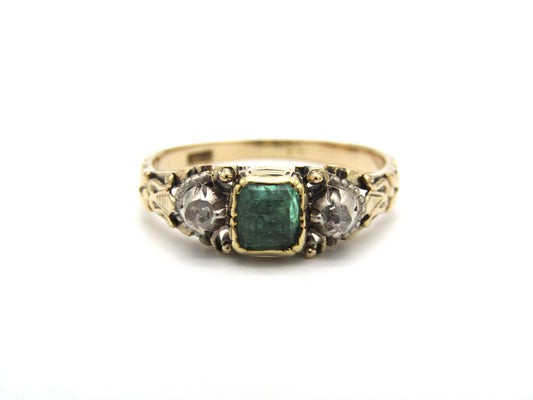 Edwardian, 14K gold green beryl and diamond ring