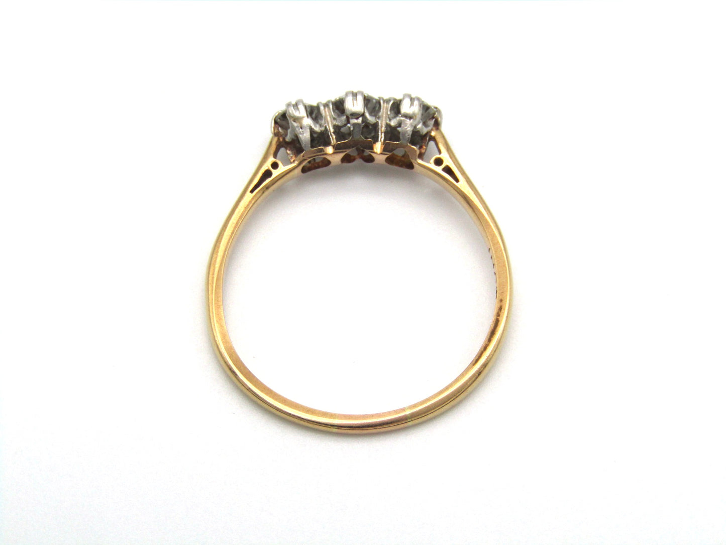 Mid-century 18K gold and platinum three-stone diamond ring
