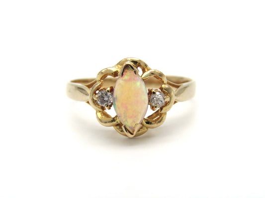 Mid-century, 18K gold opal and diamond ring