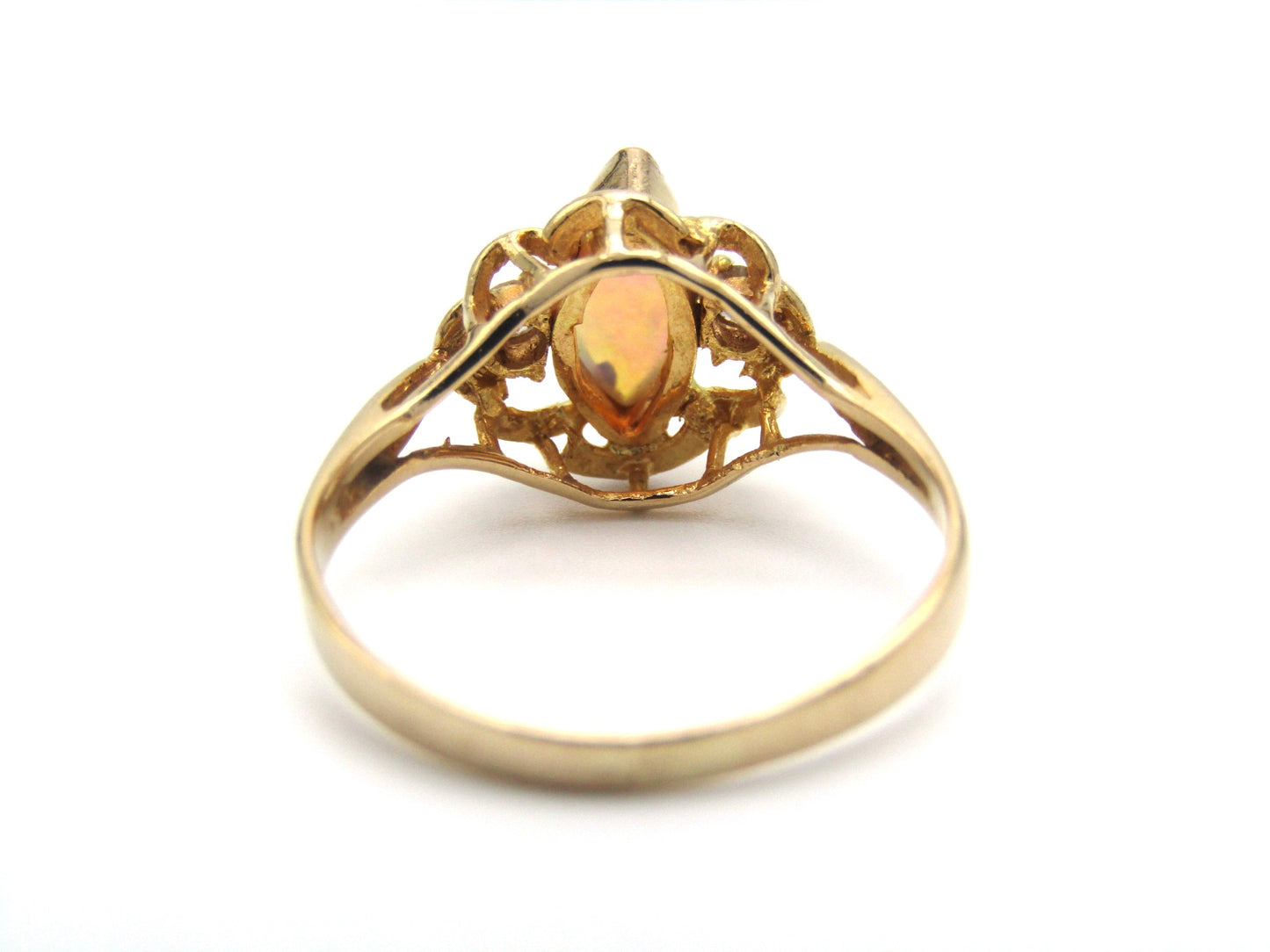 Mid-century, 18K gold opal and diamond ring