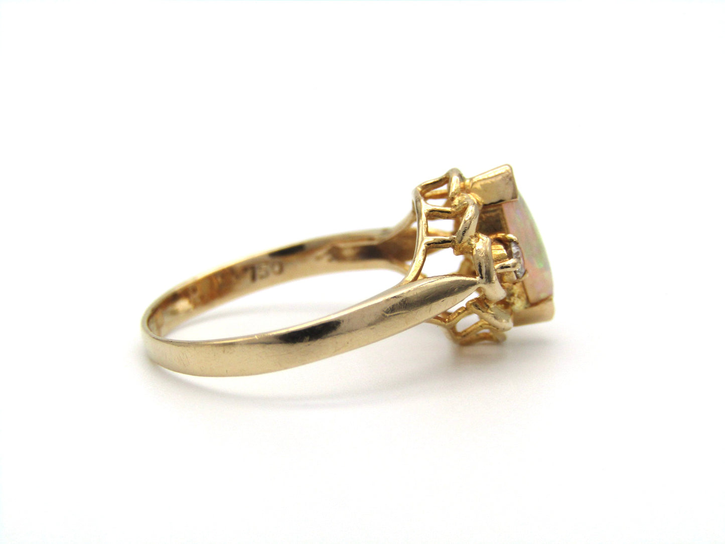 Mid-century, 18K gold opal and diamond ring