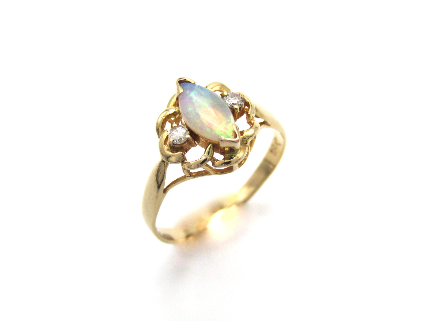 Mid-century, 18K gold opal and diamond ring