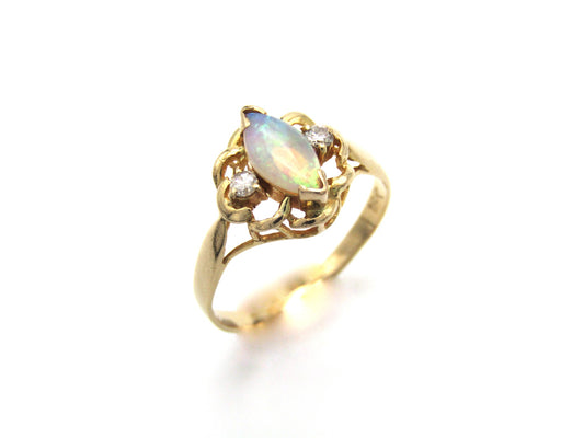 Mid-century, 18K gold opal and diamond ring