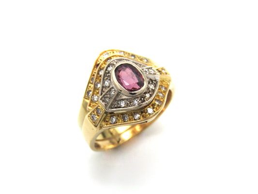 Vintage, 18K gold ruby and diamond wedding set