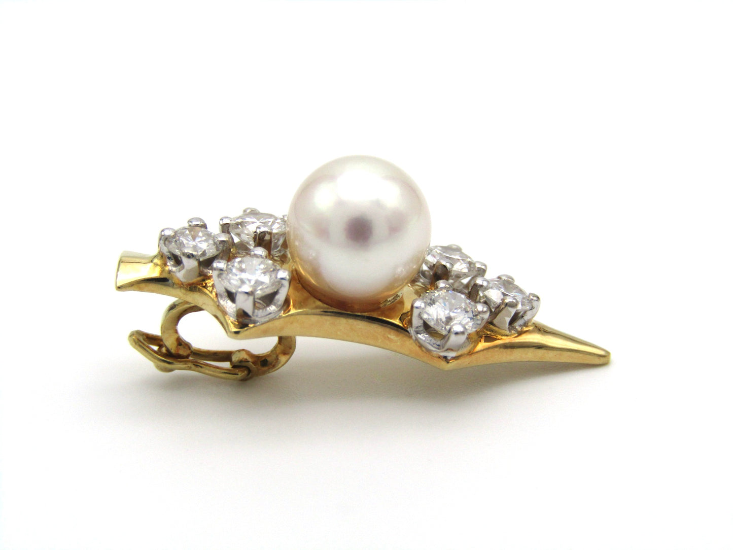 Mid-century, 18K gold pearl and diamond 'dagger' enhancer