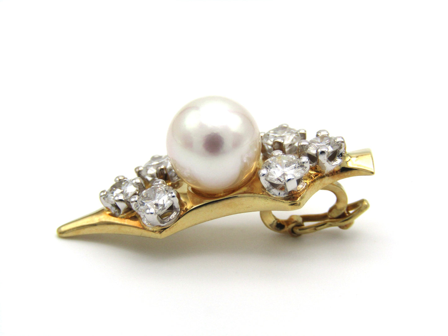 Mid-century, 18K gold pearl and diamond 'dagger' enhancer
