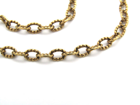 Vintage, 9K gold opera length cable link chain necklace, Sheffield, 1975