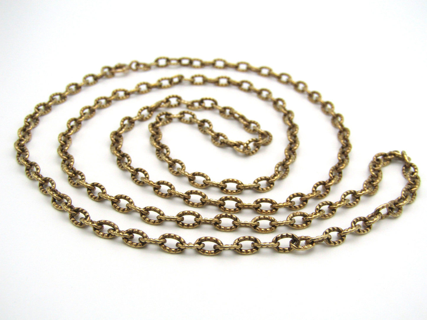Vintage, 9K gold opera length cable link chain necklace, Sheffield, 1975