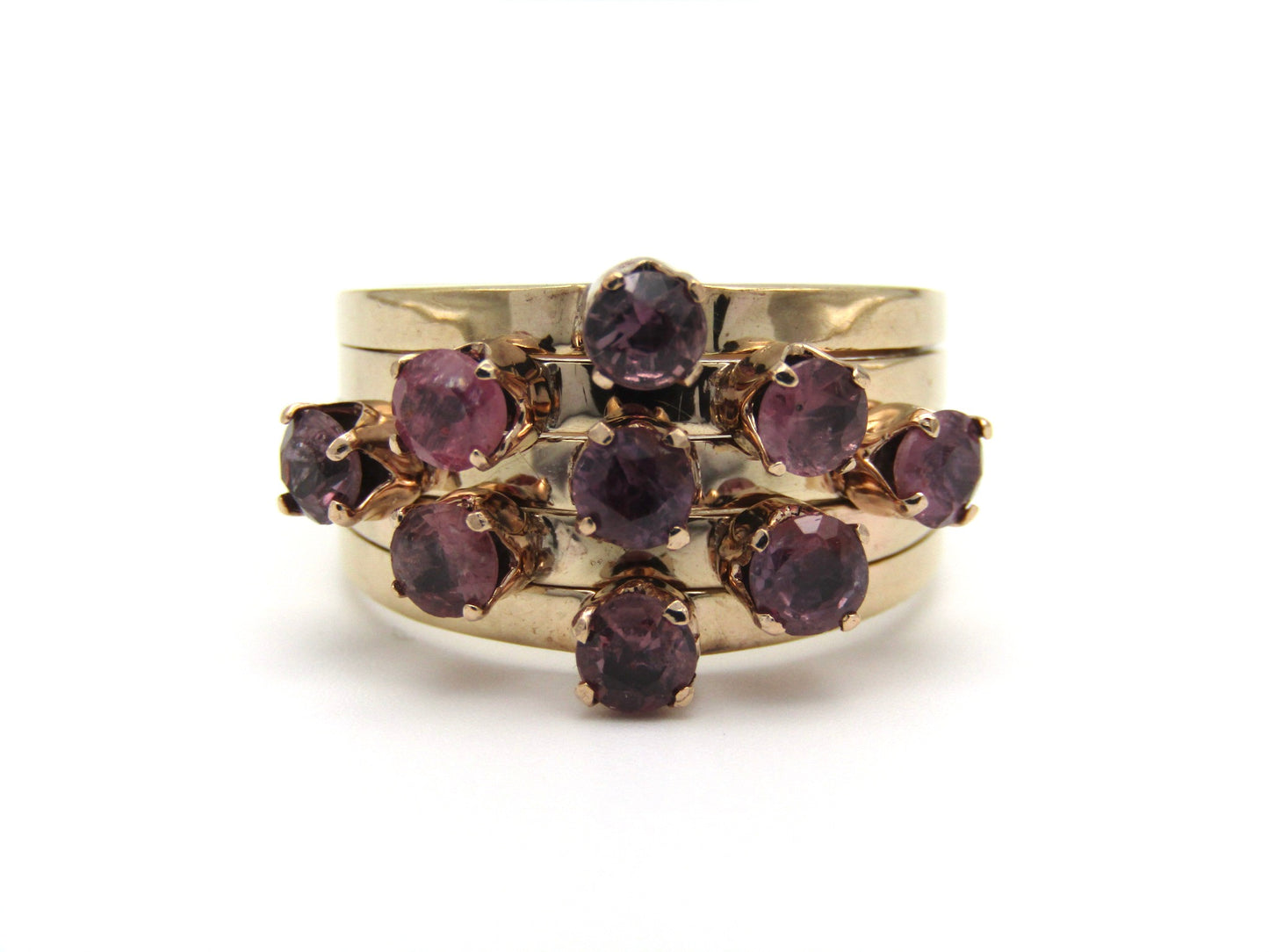 Mid-century, 14K gold ruby 5-band 'harem' ring