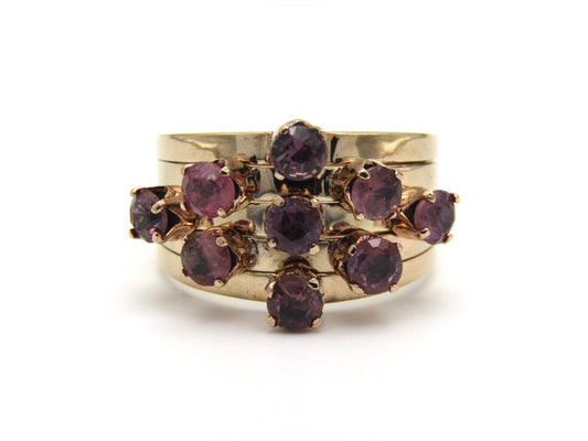 Mid-century, 14K gold ruby 5-band 'harem' ring