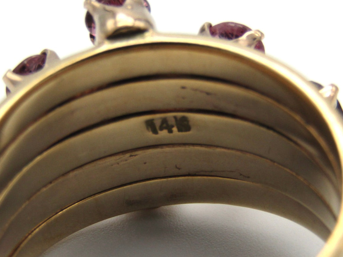Mid-century, 14K gold ruby 5-band 'harem' ring