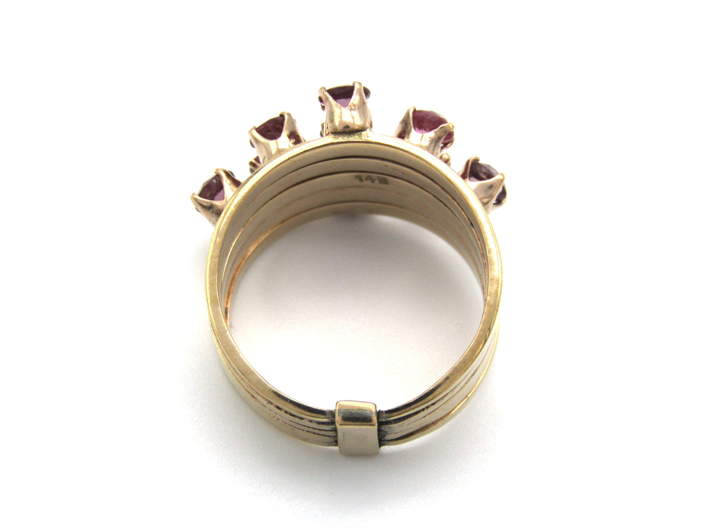 Mid-century, 14K gold ruby 5-band 'harem' ring