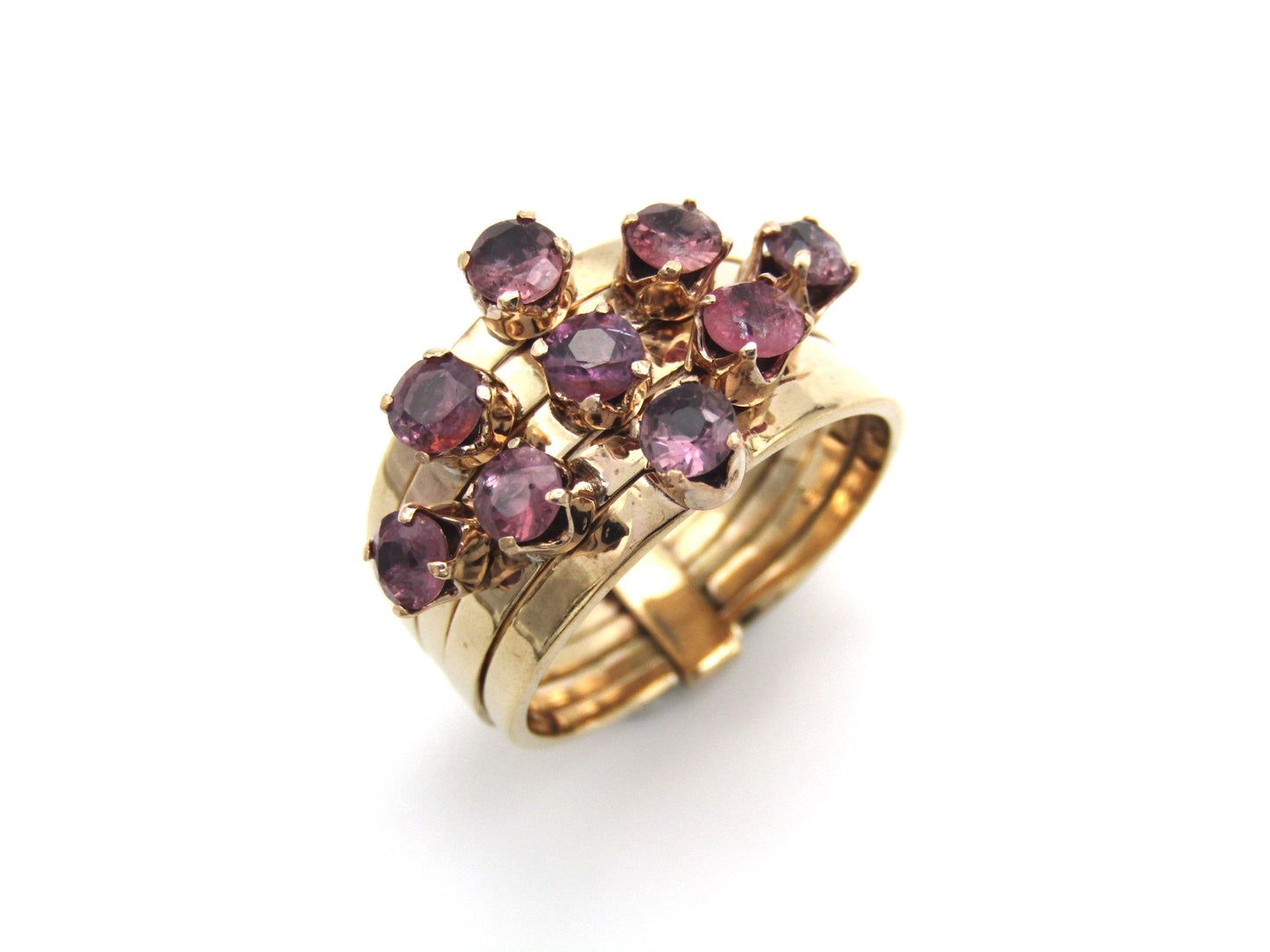 Mid-century, 14K gold ruby 5-band 'harem' ring