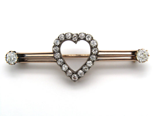 Victorian, 14K gold diamond 'heart' brooch