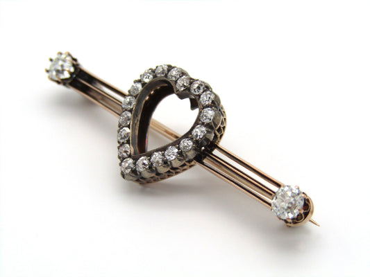 Victorian, 14K gold diamond 'heart' brooch
