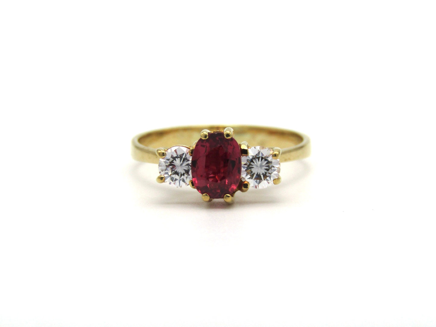 Vintage, 18K gold ruby and diamond trilogy ring