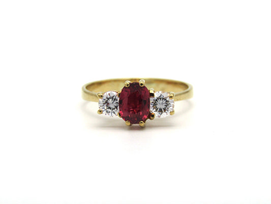 Vintage, 18K gold ruby and diamond trilogy ring