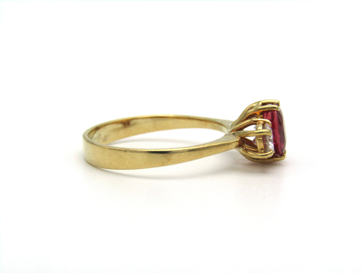 Vintage, 18K gold ruby and diamond trilogy ring