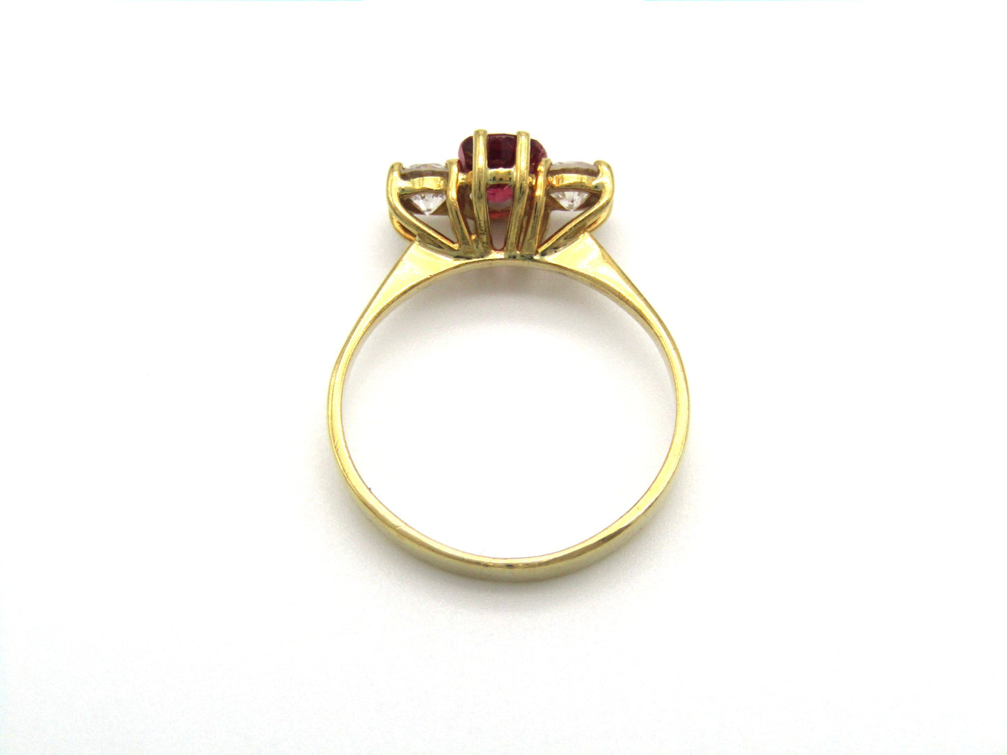 Vintage, 18K gold ruby and diamond trilogy ring
