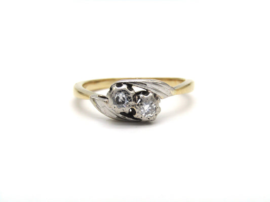 Vintage, 14K gold diamond crossover ring