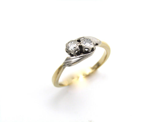 Vintage, 14K gold diamond crossover ring