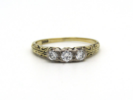 Mid-century, 14K gold diamond trilogy ring