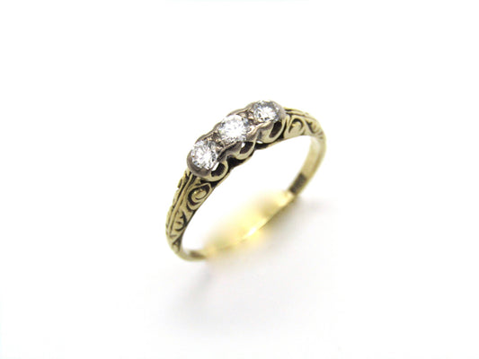 Mid-century, 14K gold diamond trilogy ring