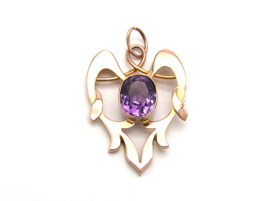 Antique, 9K gold Art Nouveau amethyst pendant