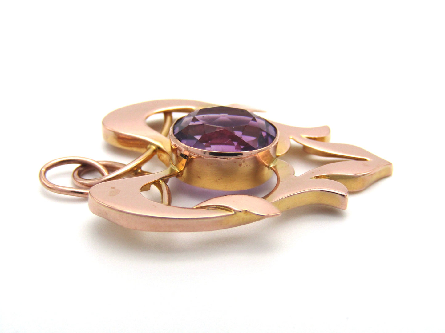 Antique, 9K gold Art Nouveau amethyst pendant