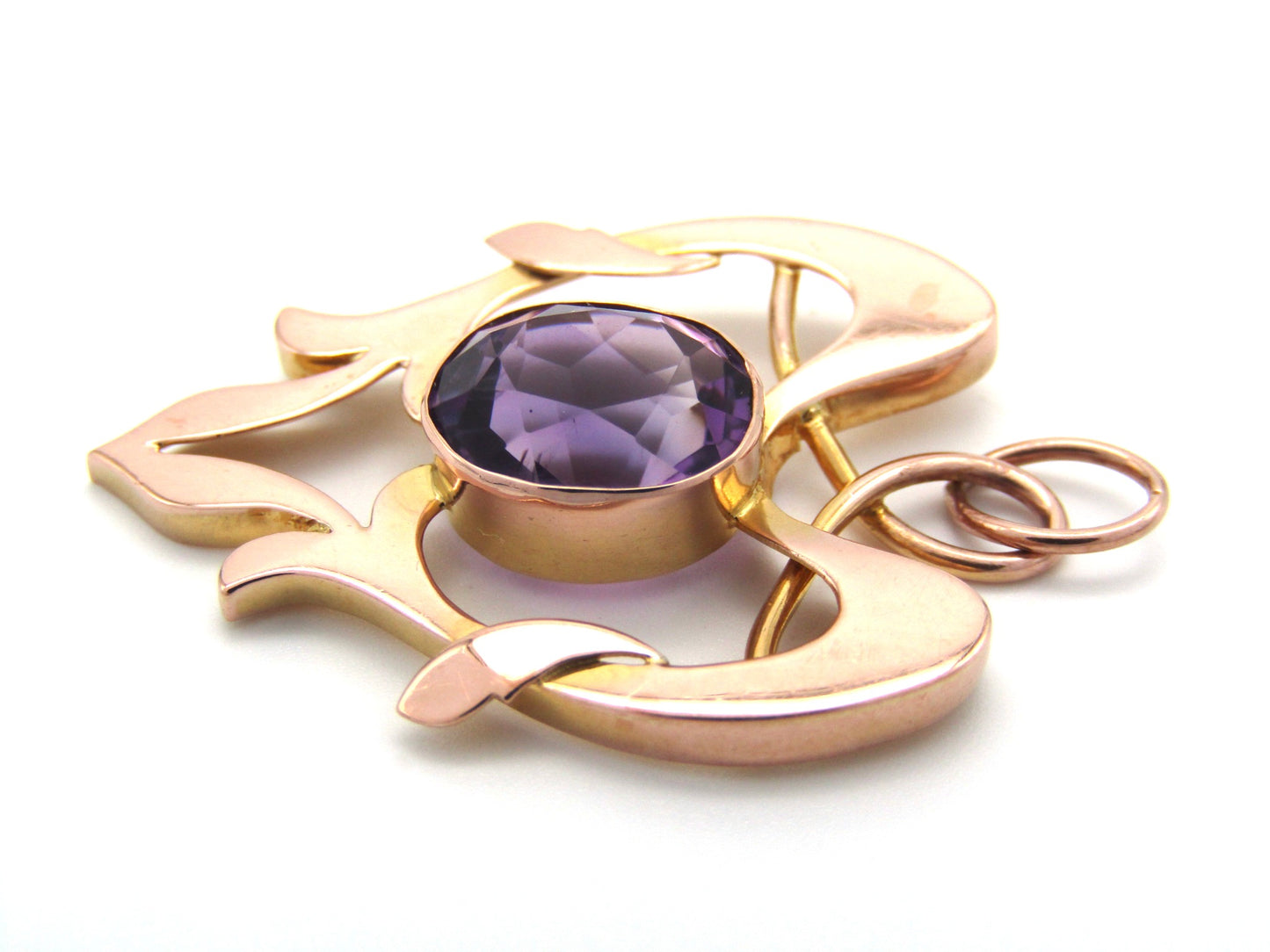 Antique, 9K gold Art Nouveau amethyst pendant