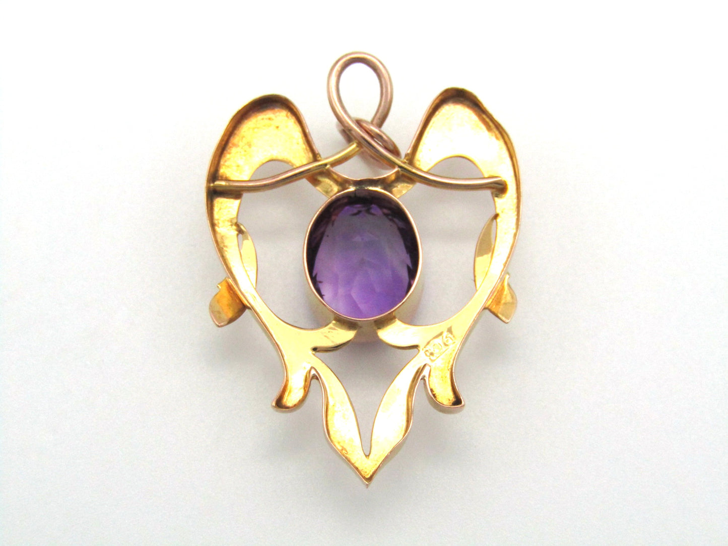 Antique, 9K gold Art Nouveau amethyst pendant
