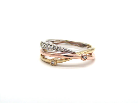 Estate, 14K gold crossover tri-gold diamond ring by Browns