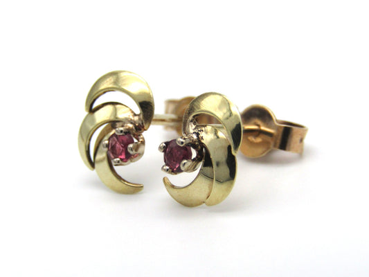 Mid-century, 9K gold ruby earrings