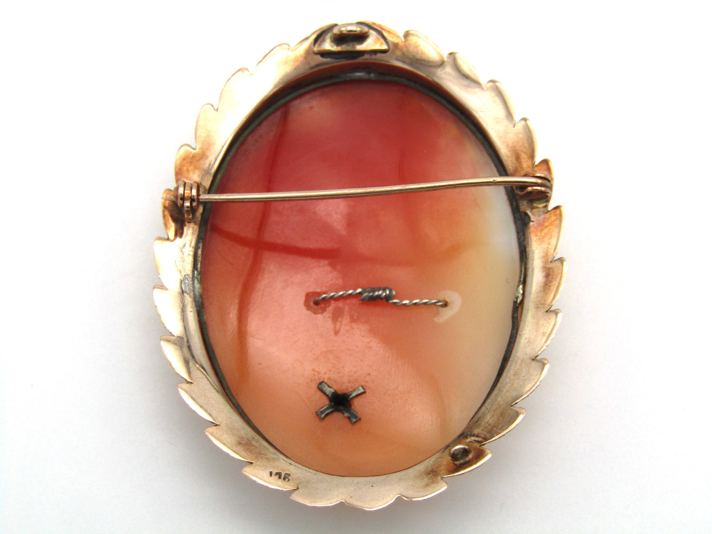 Antique, 9K gold Italian cameo and diamond brooch