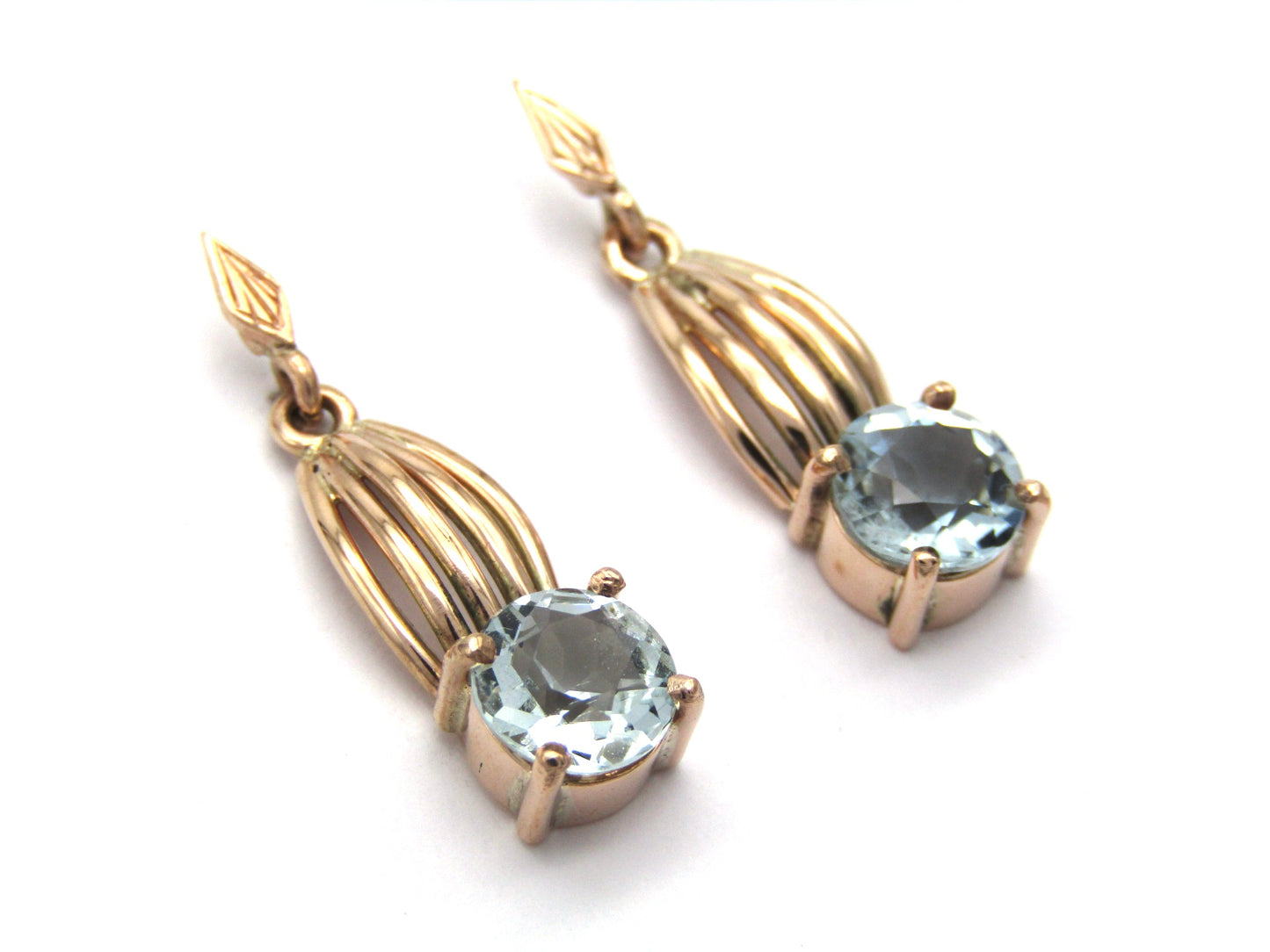 Vintage, 9K gold aquamarine drop earrings