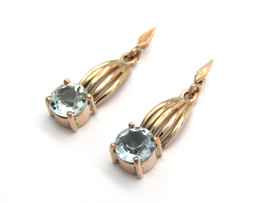 Vintage, 9K gold aquamarine drop earrings