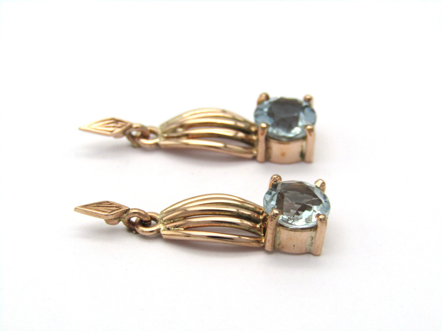 Vintage, 9K gold aquamarine drop earrings