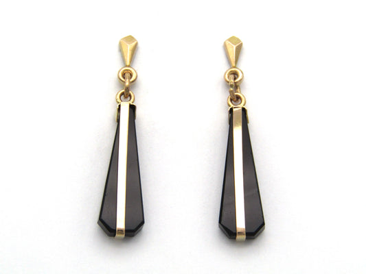 Vintage, 9K gold onyx drop earrings
