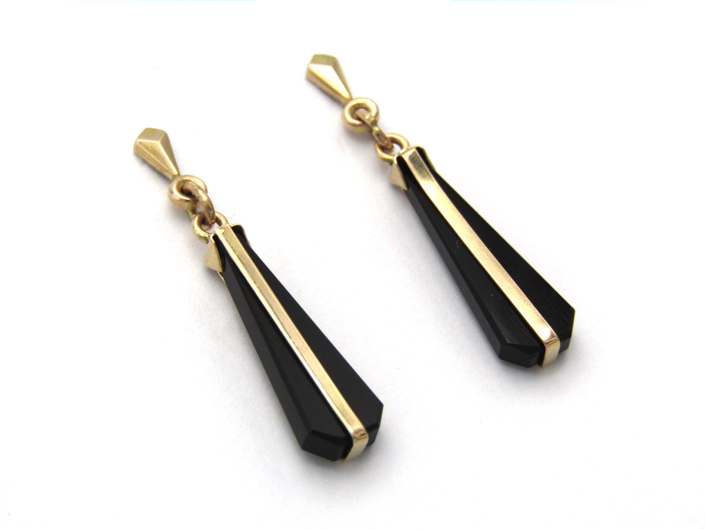 Vintage, 9K gold onyx drop earrings