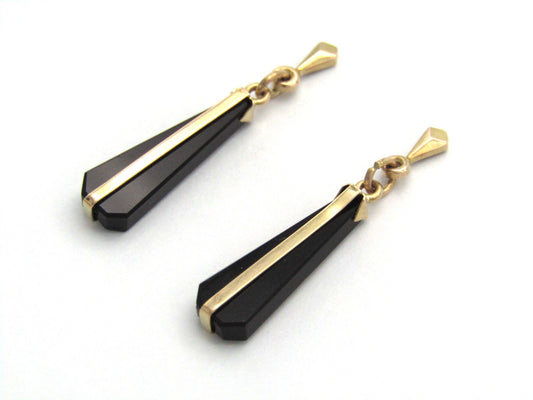 Vintage, 9K gold onyx drop earrings