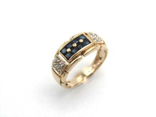 Mid-century, 9K gold sapphire and diamond ring