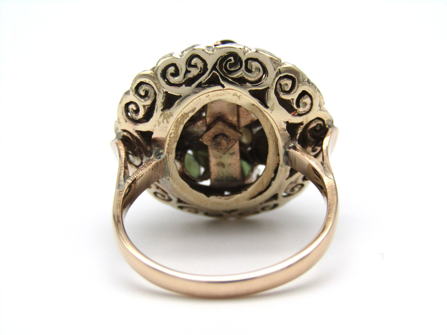 Mid-century, 14K gold blue sapphire, brown star sapphire, and pearl Thai Princess 'spinner' ring